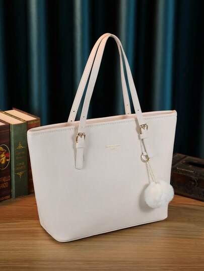 Minimalist Solid Colour Tote Bag with Large Capacity, Structured PU Handbag for Women, Sleek Handheld Design for Work, Travel or Commute