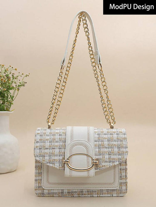 Mini Tweed Crossbody Bag with Chain Strap, Retro Square Purse for Women with Plaid Pattern, Lightweight and Fashionable Daily Shoulder Bag