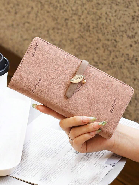 Pink PU Leather Printed Long Wallet for Women, Multi-Function Zipper Clutch Purse with Card Holder, Large Capacity Stylish Storage Gift Bag