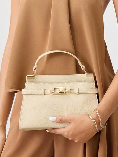 Elegant Palm Texture Small Tote Bag for Women, Refined Square Kelly Shoulder Purse, High-End OL Work Bag, 2025 Minimalist Commuter Style