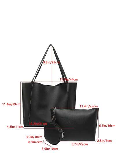 Minimalist Solid Colour Tote Bag with Large Capacity, Structured PU Handbag for Women, Sleek Handheld Design for Work, Travel or Commute