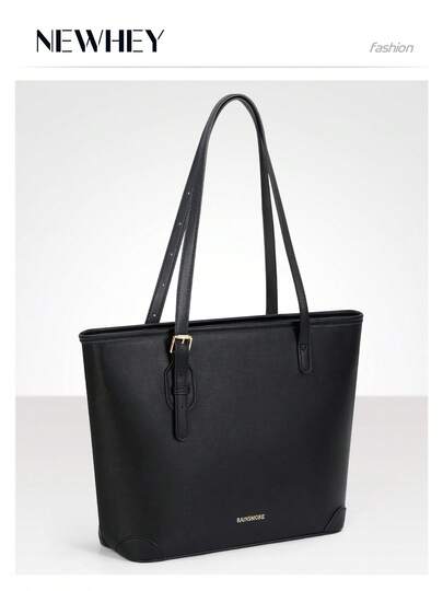 Minimalist Solid Colour Tote Bag with Large Capacity, Structured PU Handbag for Women, Sleek Handheld Design for Work, Travel or Commute
