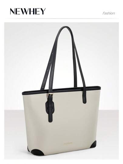 Minimalist Solid Colour Tote Bag with Large Capacity, Structured PU Handbag for Women, Sleek Handheld Design for Work, Travel or Commute
