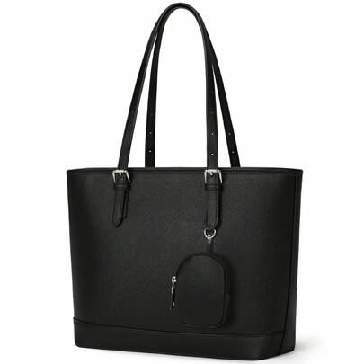 Minimalist Solid Colour Tote Bag with Large Capacity, Structured PU Handbag for Women, Sleek Handheld Design for Work, Travel or Commute