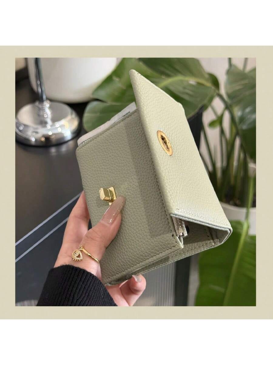 PU Leather Lock Buckle Short Wallet for Women, Elegant Mini Purse with Structured Design, Stylish Daily Wallet for Modern Feminine Looks