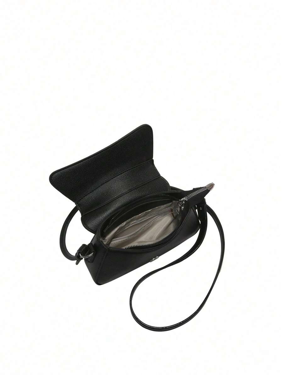 Small PU Shoulder Bag with Buckle Decor, Solid Colour Underarm Purse with Magnet Closure and Zipper, Stylish Compact Bag for Any Occasion
