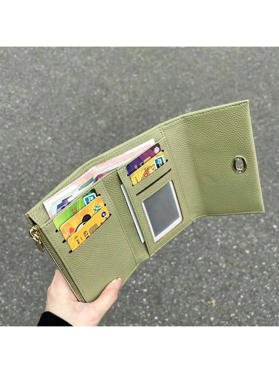 PU Leather Lock Buckle Short Wallet for Women, Elegant Mini Purse with Structured Design, Stylish Daily Wallet for Modern Feminine Looks