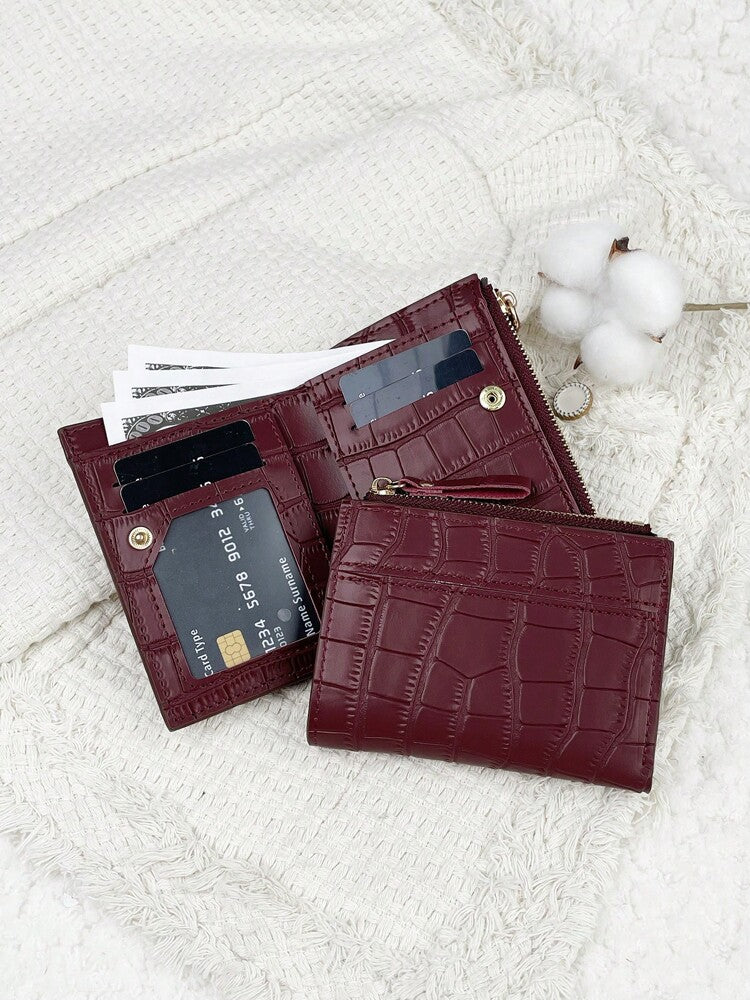 Fold Over Small Wallet with Letter Detail, Slim Bifold Pocket Purse for Women, Lightweight Card Case with Key Slot, Cute and Modern Daily Wallet
