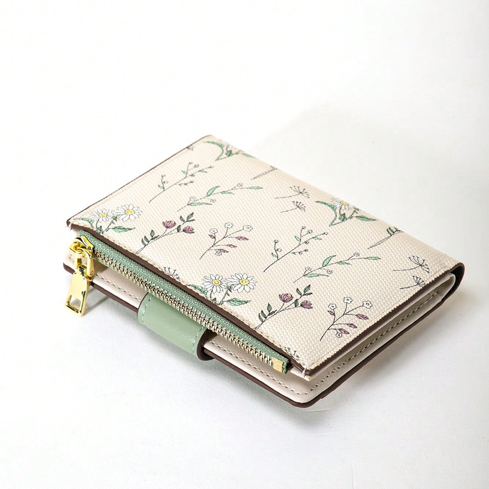 Tri-Fold Coin Wallet with Leaf Metal Button, Stylish Compact Card Holder for Women, Small Fashionable PU Purse, Elegant and Practical Design