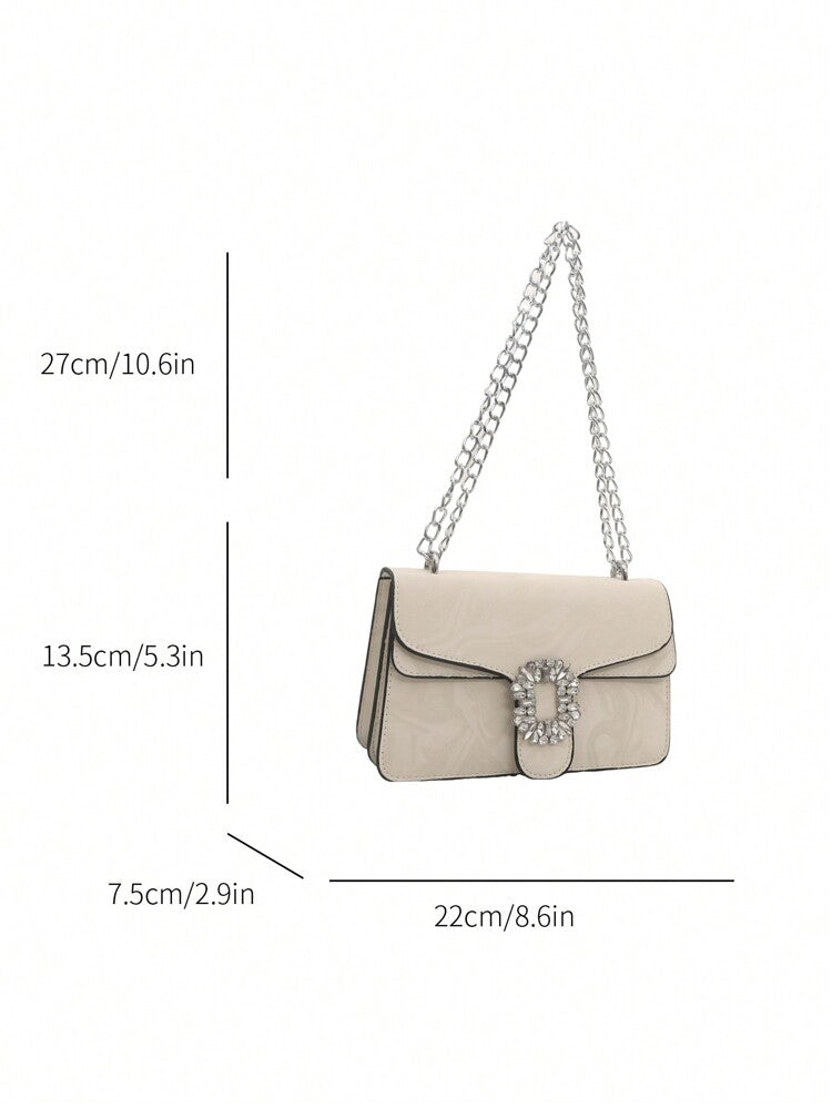 Solid Colour Double-Layered Chain PU Shoulder Bag, Casual and Versatile Square Purse for Women, Fashionable Everyday Minimalist Design