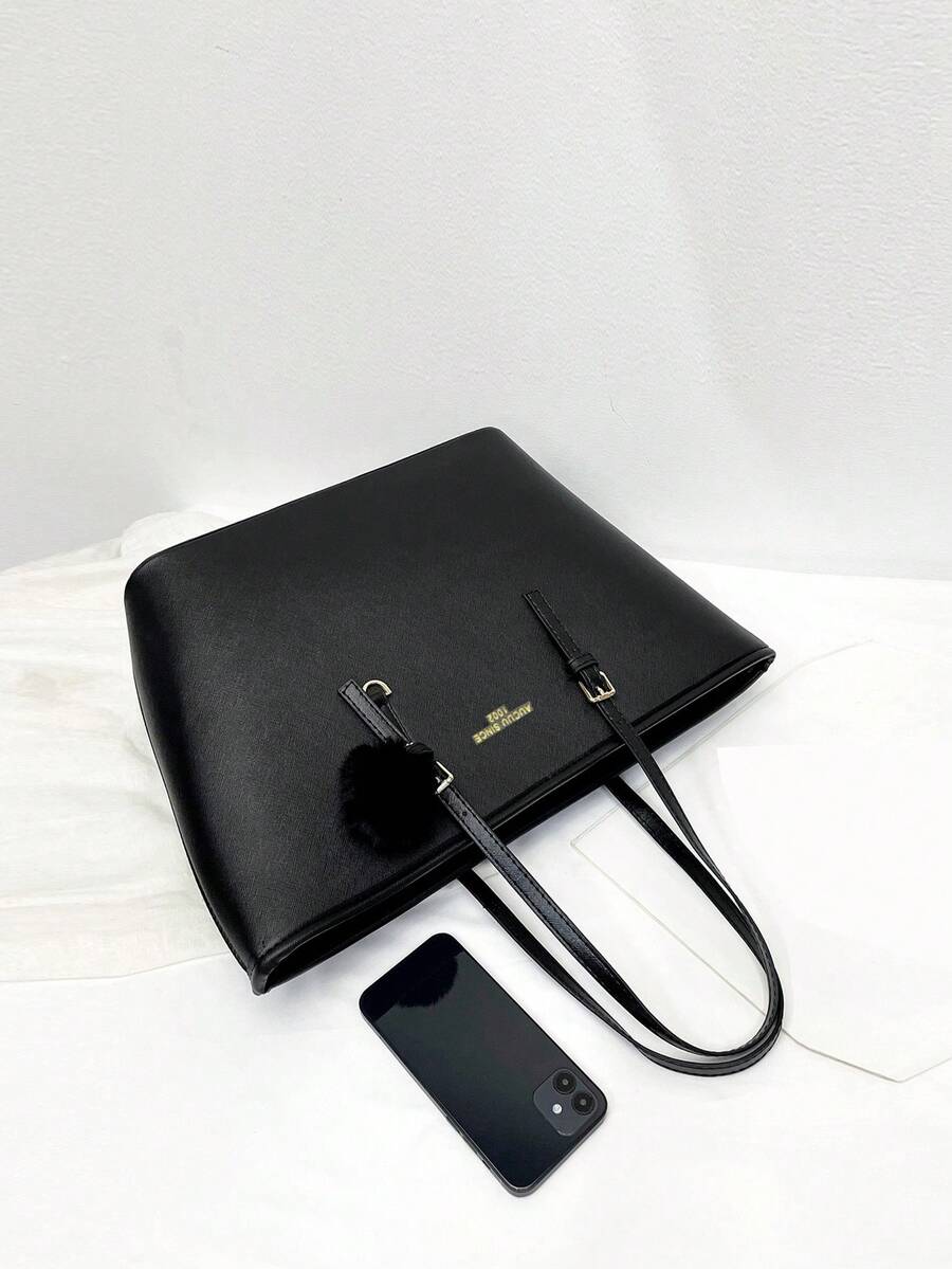 Minimalist Solid Colour Tote Bag with Large Capacity, Structured PU Handbag for Women, Sleek Handheld Design for Work, Travel or Commute