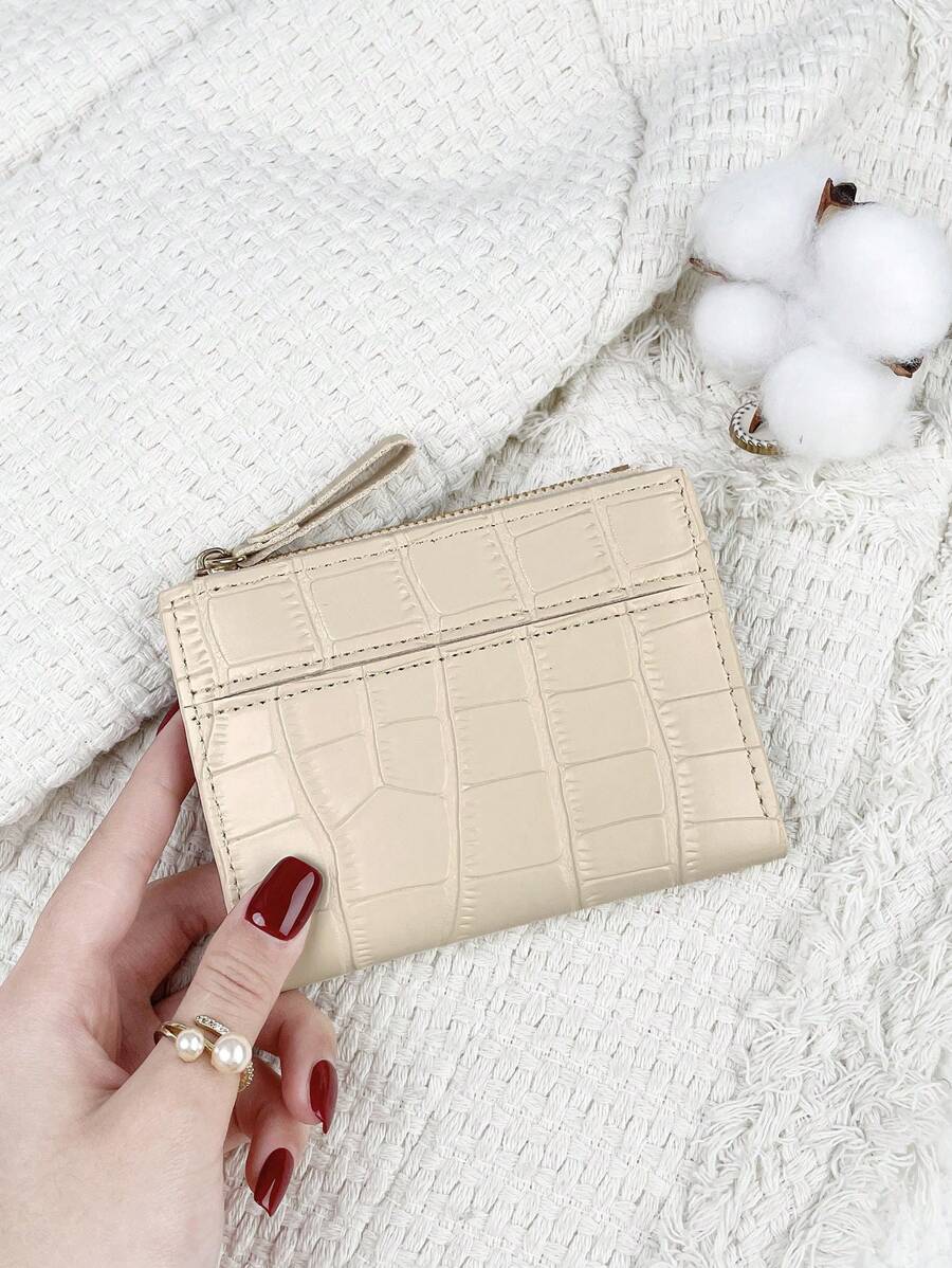 Fold Over Small Wallet with Letter Detail, Slim Bifold Pocket Purse for Women, Lightweight Card Case with Key Slot, Cute and Modern Daily Wallet