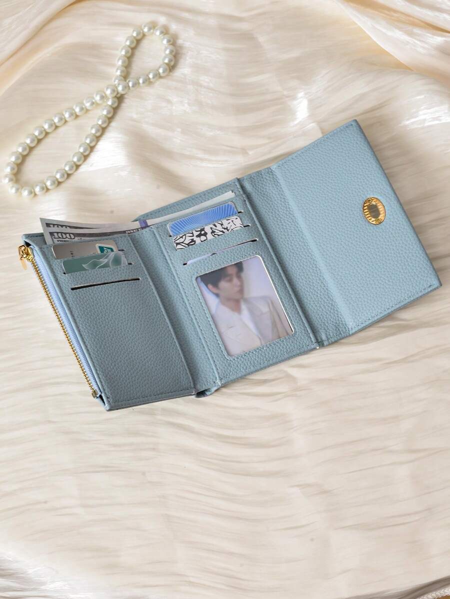 PU Leather Lock Buckle Short Wallet for Women, Elegant Mini Purse with Structured Design, Stylish Daily Wallet for Modern Feminine Looks
