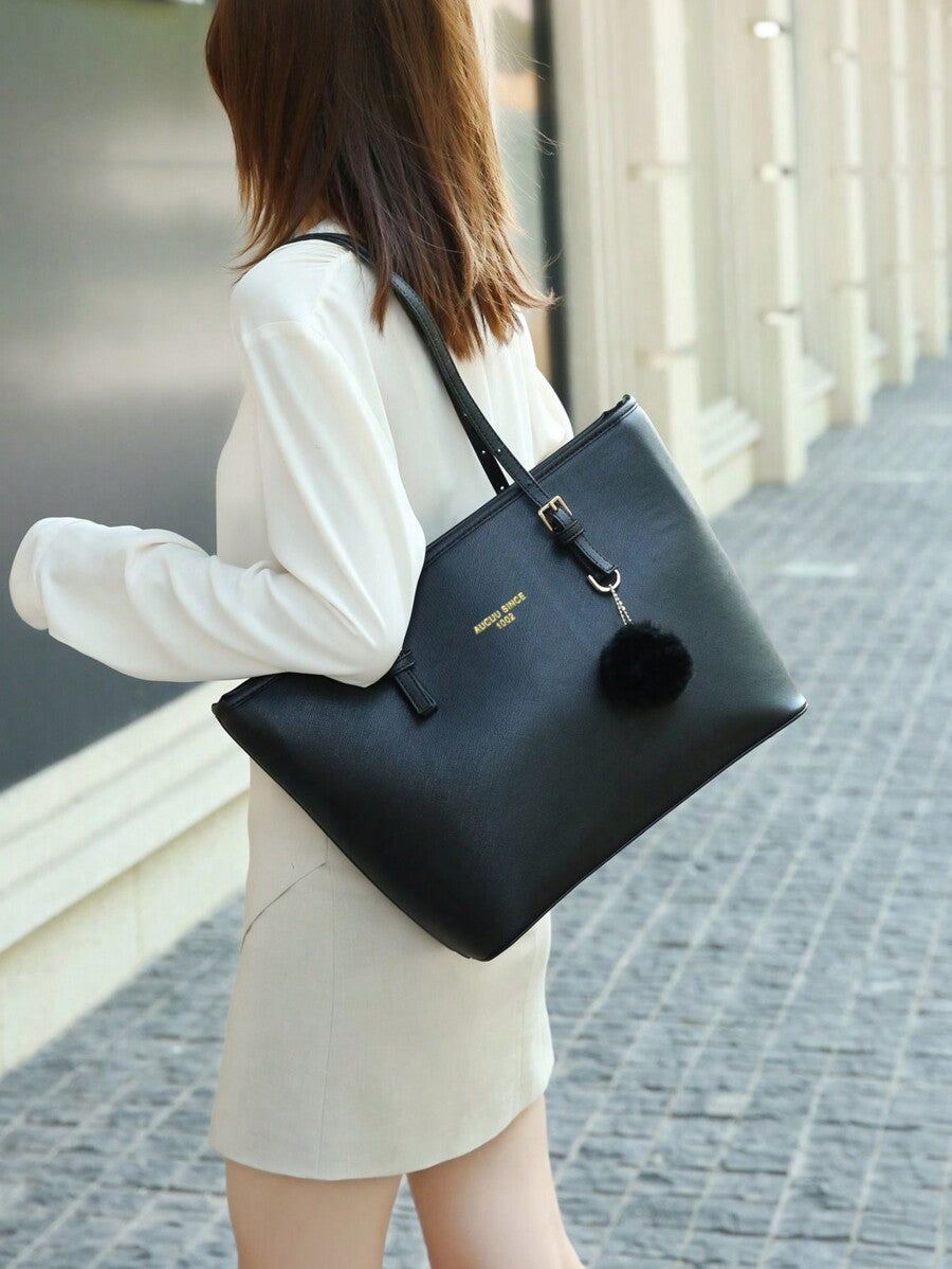 Minimalist Solid Colour Tote Bag with Large Capacity, Structured PU Handbag for Women, Sleek Handheld Design for Work, Travel or Commute