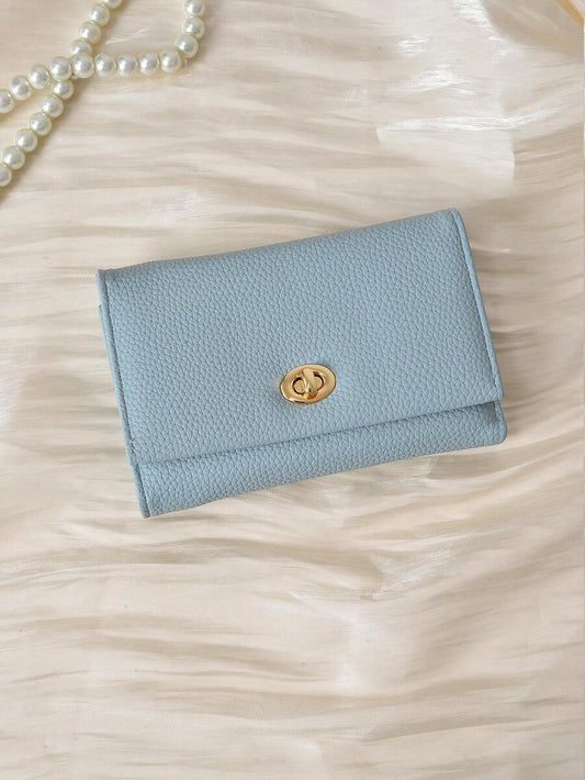 PU Leather Lock Buckle Short Wallet for Women, Elegant Mini Purse with Structured Design, Stylish Daily Wallet for Modern Feminine Looks