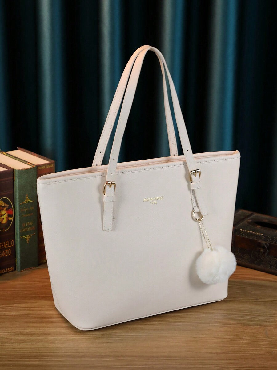 Minimalist Solid Colour Tote Bag with Large Capacity, Structured PU Handbag for Women, Sleek Handheld Design for Work, Travel or Commute