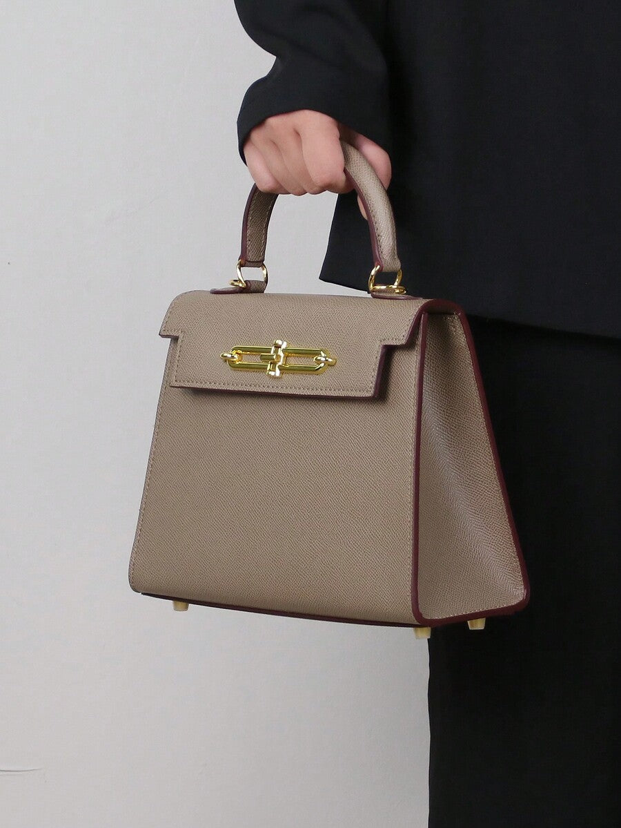 Elegant Palm Texture Small Tote Bag for Women, Refined Square Kelly Shoulder Purse, High-End OL Work Bag, 2025 Minimalist Commuter Style
