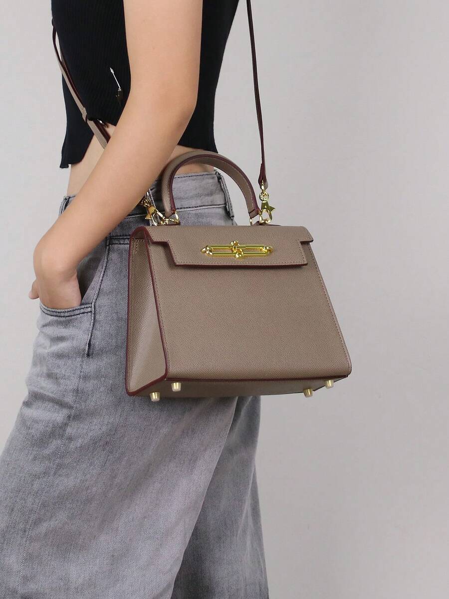 Elegant Palm Texture Small Tote Bag for Women, Refined Square Kelly Shoulder Purse, High-End OL Work Bag, 2025 Minimalist Commuter Style