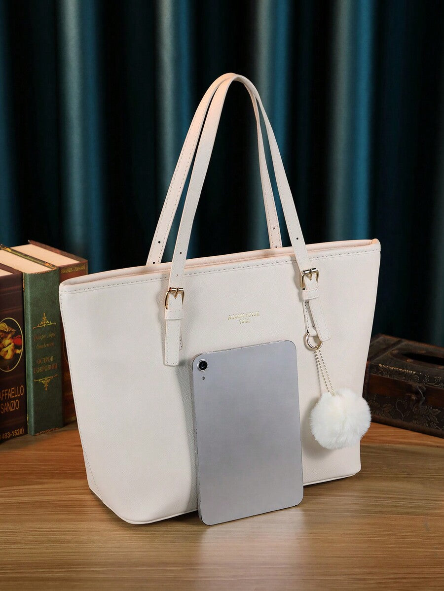 Minimalist Solid Colour Tote Bag with Large Capacity, Structured PU Handbag for Women, Sleek Handheld Design for Work, Travel or Commute