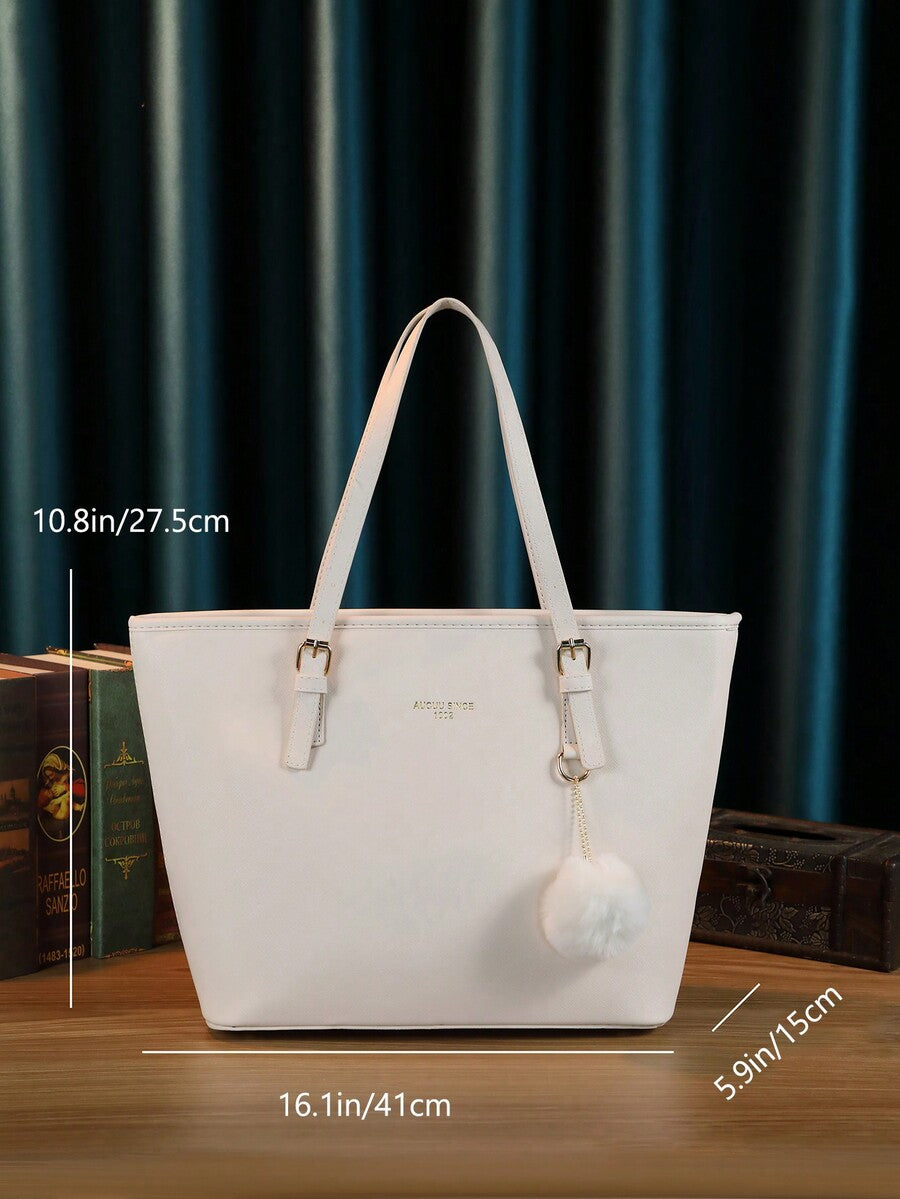 Minimalist Solid Colour Tote Bag with Large Capacity, Structured PU Handbag for Women, Sleek Handheld Design for Work, Travel or Commute