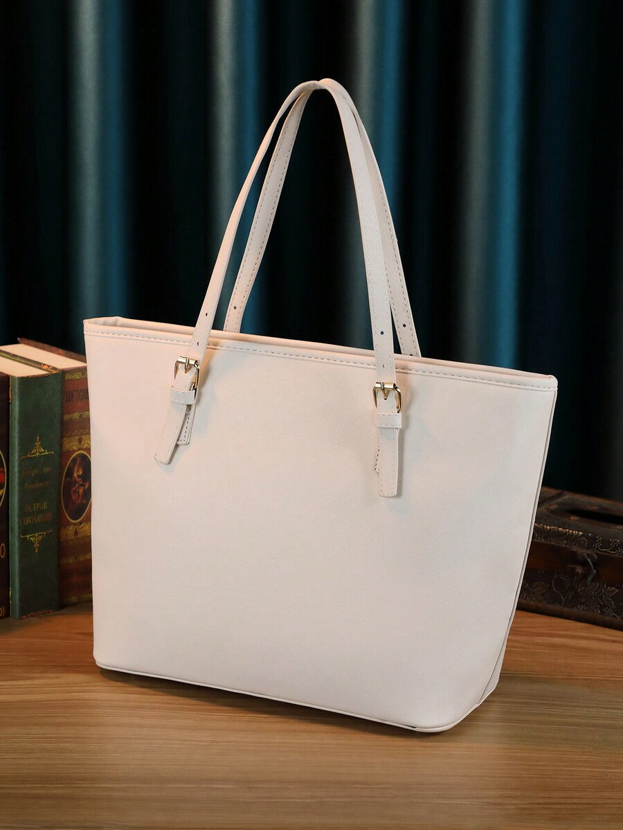 Minimalist Solid Colour Tote Bag with Large Capacity, Structured PU Handbag for Women, Sleek Handheld Design for Work, Travel or Commute