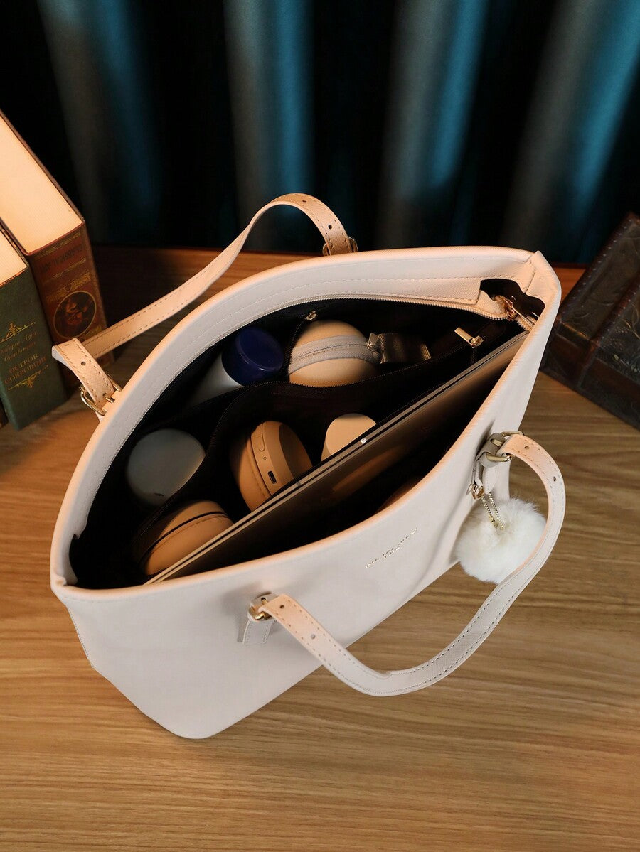 Minimalist Solid Colour Tote Bag with Large Capacity, Structured PU Handbag for Women, Sleek Handheld Design for Work, Travel or Commute