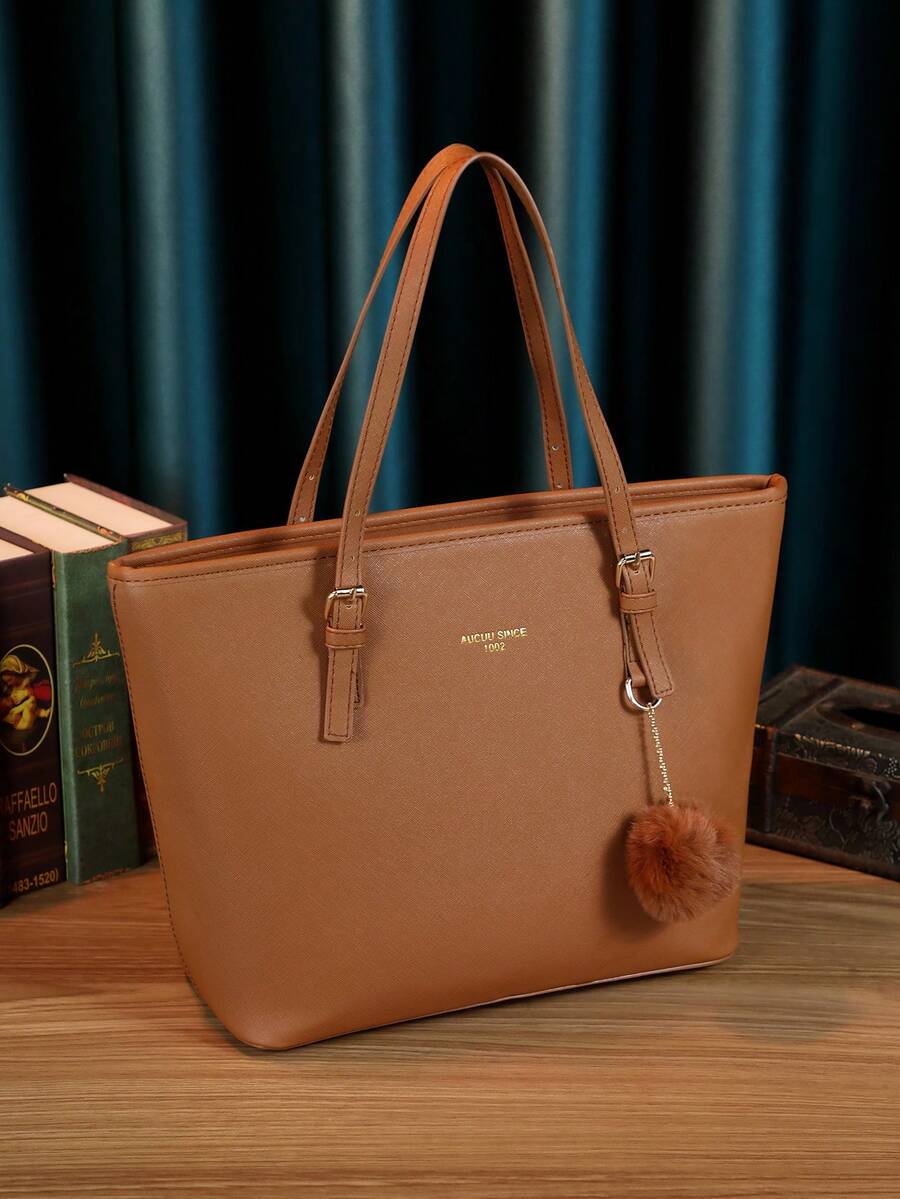 Minimalist Solid Colour Tote Bag with Large Capacity, Structured PU Handbag for Women, Sleek Handheld Design for Work, Travel or Commute