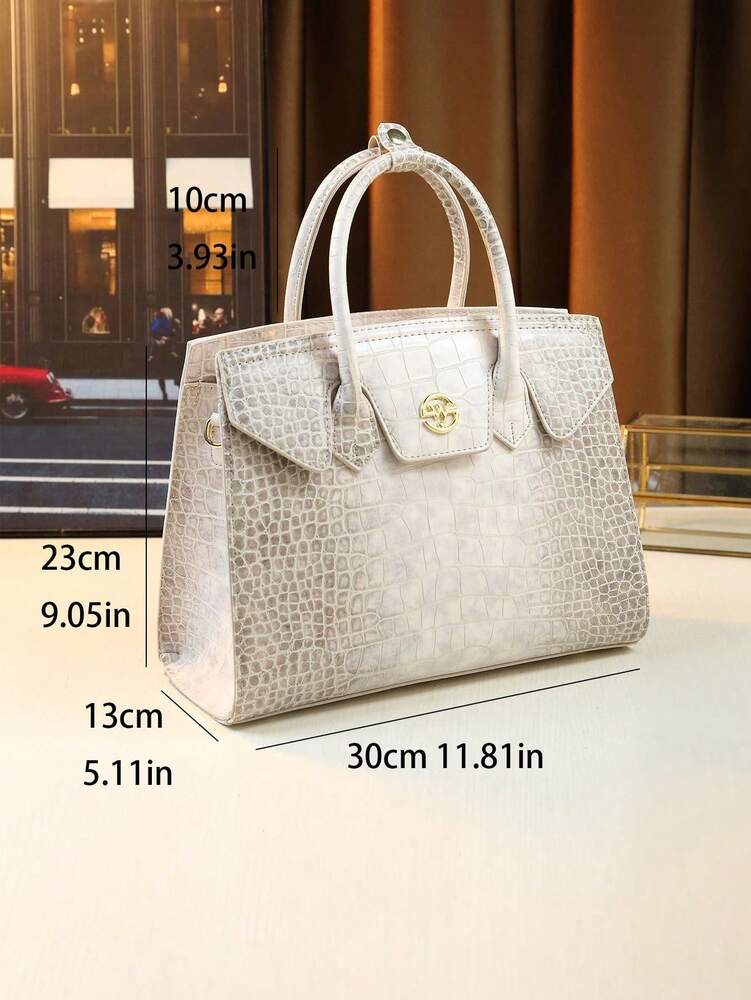Himalayan White Crocodile Pattern Handbag for Women, Large Capacity Fashionable Tote, Elegant Commuter Shoulder Bag for Work or Travel