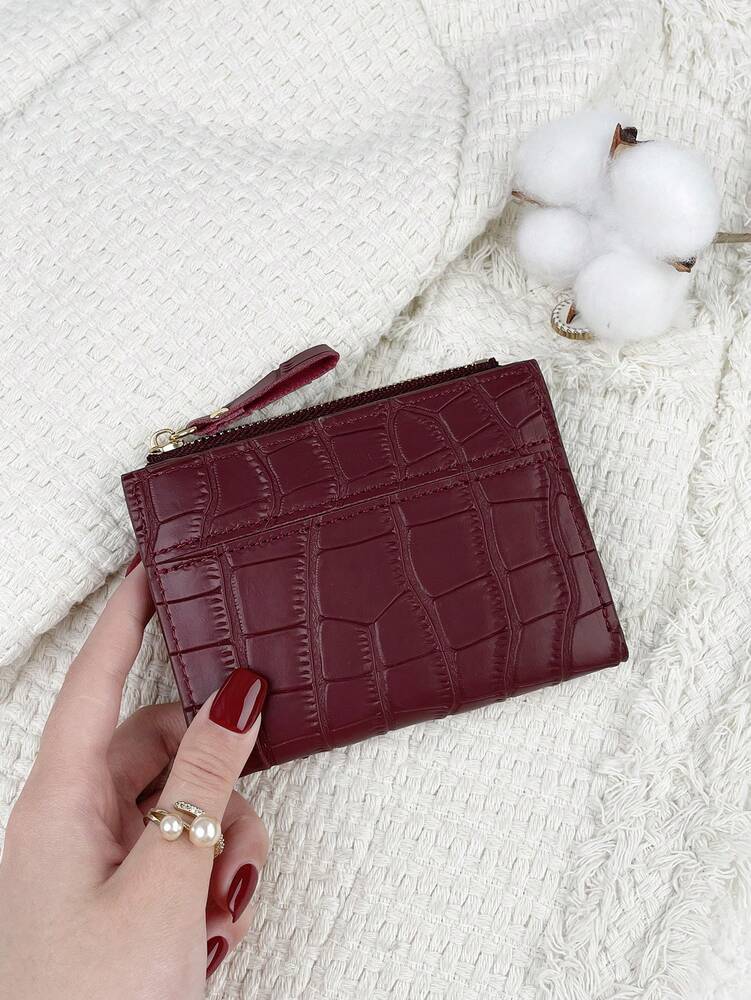Fold Over Small Wallet with Letter Detail, Slim Bifold Pocket Purse for Women, Lightweight Card Case with Key Slot, Cute and Modern Daily Wallet