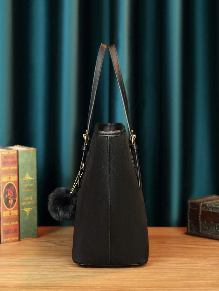 Minimalist Solid Colour Tote Bag with Large Capacity, Structured PU Handbag for Women, Sleek Handheld Design for Work, Travel or Commute