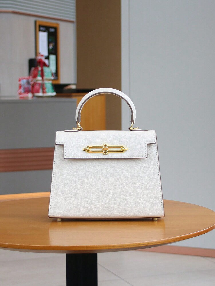 Elegant Palm Texture Small Tote Bag for Women, Refined Square Kelly Shoulder Purse, High-End OL Work Bag, 2025 Minimalist Commuter Style