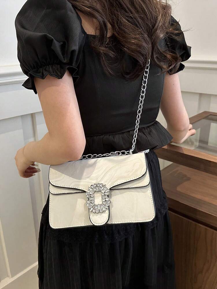 Solid Colour Double-Layered Chain PU Shoulder Bag, Casual and Versatile Square Purse for Women, Fashionable Everyday Minimalist Design