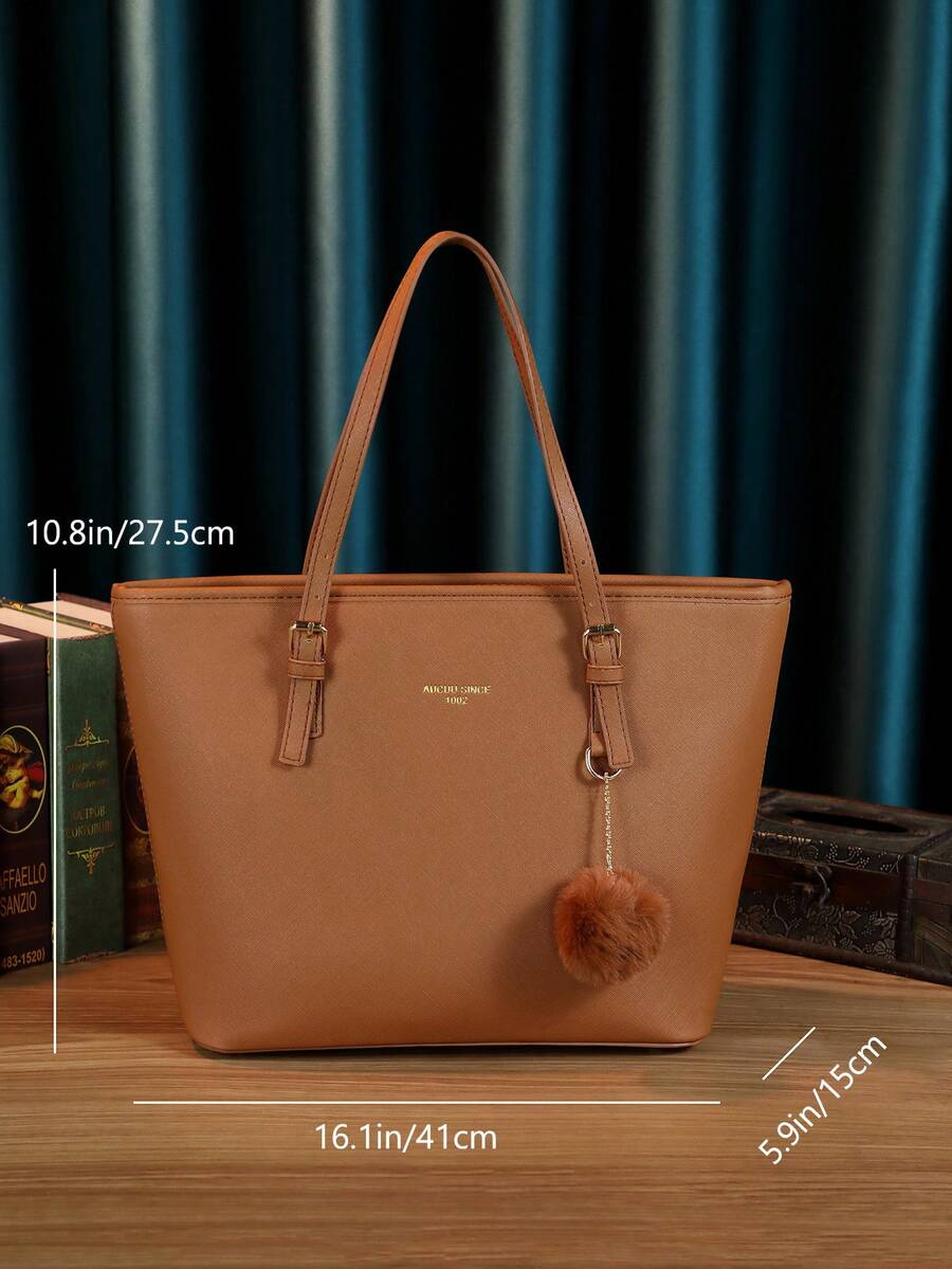 Minimalist Solid Colour Tote Bag with Large Capacity, Structured PU Handbag for Women, Sleek Handheld Design for Work, Travel or Commute