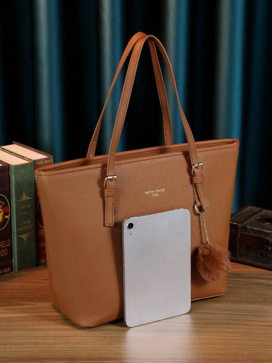 Minimalist Solid Colour Tote Bag with Large Capacity, Structured PU Handbag for Women, Sleek Handheld Design for Work, Travel or Commute