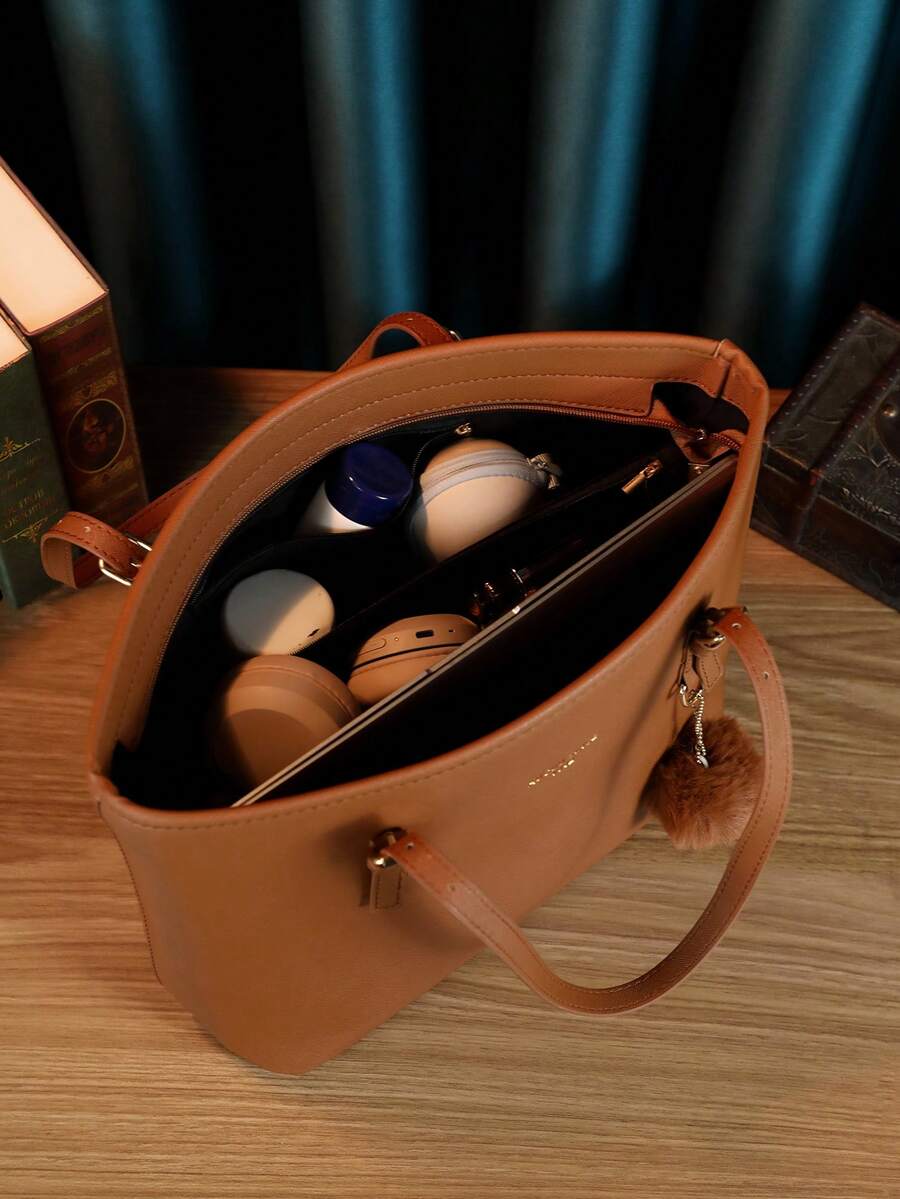 Minimalist Solid Colour Tote Bag with Large Capacity, Structured PU Handbag for Women, Sleek Handheld Design for Work, Travel or Commute