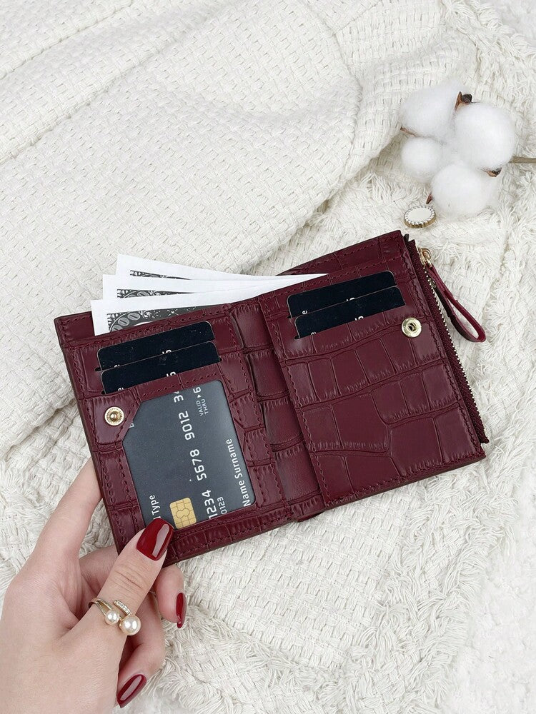 Fold Over Small Wallet with Letter Detail, Slim Bifold Pocket Purse for Women, Lightweight Card Case with Key Slot, Cute and Modern Daily Wallet