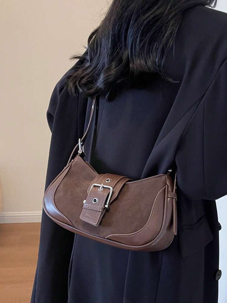 Crescent Motorcycle Underarm Bag with Metal Eyelets, Retro Cool Style Crossbody Purse for Women, Unique Niche Texture Daily Handbag