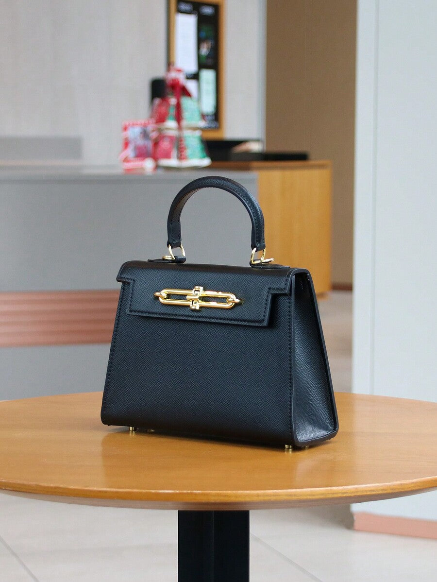 Elegant Palm Texture Small Tote Bag for Women, Refined Square Kelly Shoulder Purse, High-End OL Work Bag, 2025 Minimalist Commuter Style