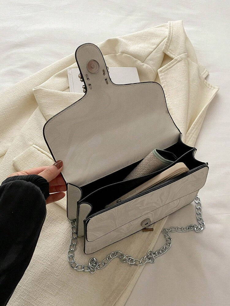 Solid Colour Double-Layered Chain PU Shoulder Bag, Casual and Versatile Square Purse for Women, Fashionable Everyday Minimalist Design