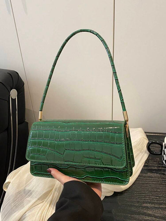 Embossed Multi-Compartment Shoulder Bag for Women, Elegant Spring 2025 Handbag with Crocodile Texture, Chic Tote for Work and Outings