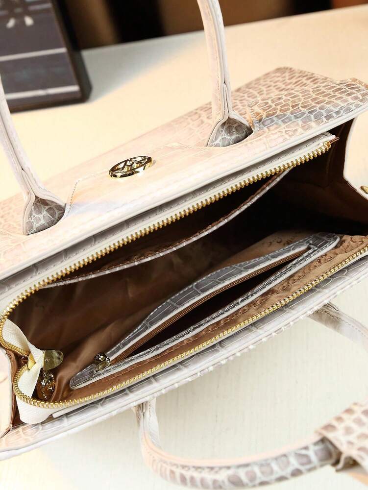 Himalayan White Crocodile Pattern Handbag for Women, Large Capacity Fashionable Tote, Elegant Commuter Shoulder Bag for Work or Travel