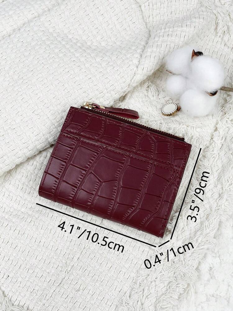 Fold Over Small Wallet with Letter Detail, Slim Bifold Pocket Purse for Women, Lightweight Card Case with Key Slot, Cute and Modern Daily Wallet