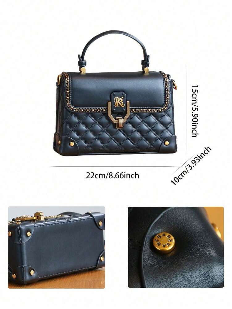 Rhombus Embroidered Boxy Handbag for Women, Chic Shoulder and Crossbody Bag with Clasp, Versatile High-End 2025 Design for Daily Commute