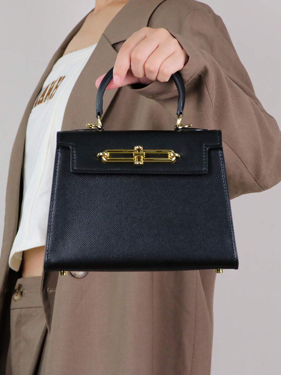 Elegant Palm Texture Small Tote Bag for Women, Refined Square Kelly Shoulder Purse, High-End OL Work Bag, 2025 Minimalist Commuter Style