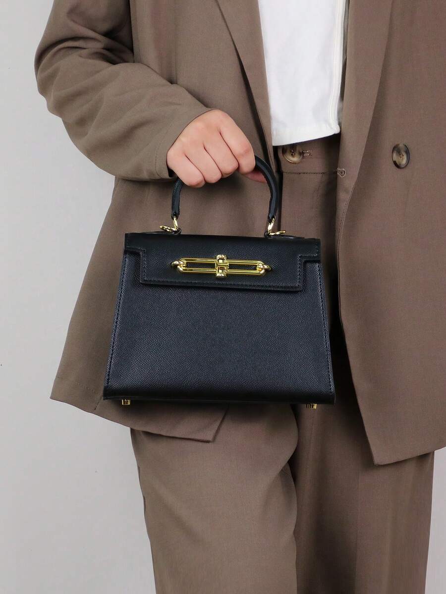 Elegant Palm Texture Small Tote Bag for Women, Refined Square Kelly Shoulder Purse, High-End OL Work Bag, 2025 Minimalist Commuter Style