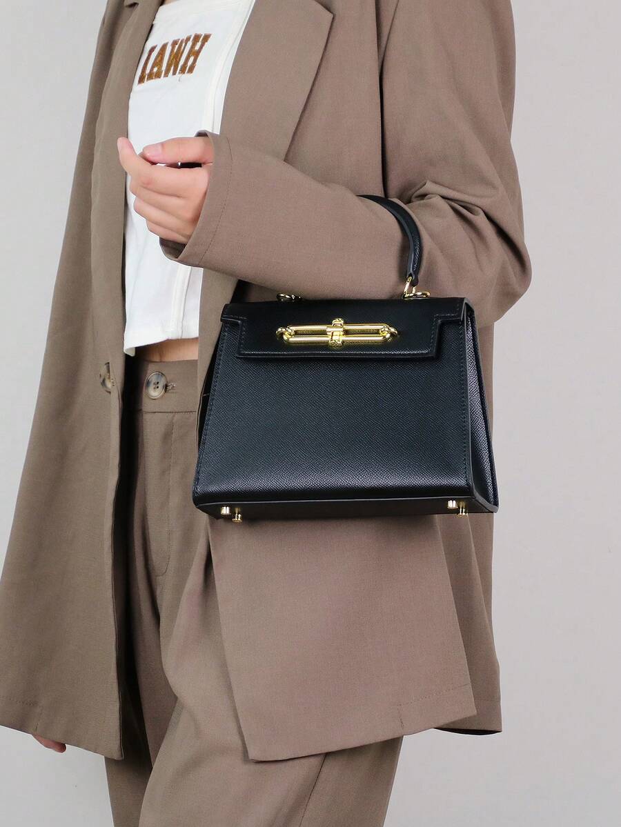 Elegant Palm Texture Small Tote Bag for Women, Refined Square Kelly Shoulder Purse, High-End OL Work Bag, 2025 Minimalist Commuter Style