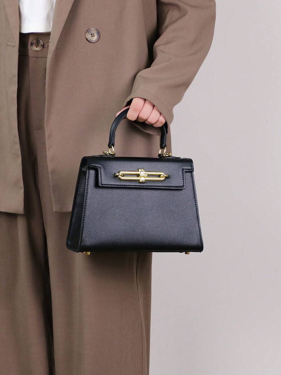 Elegant Palm Texture Small Tote Bag for Women, Refined Square Kelly Shoulder Purse, High-End OL Work Bag, 2025 Minimalist Commuter Style