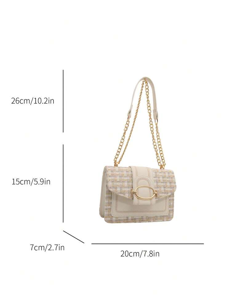 Mini Tweed Crossbody Bag with Chain Strap, Retro Square Purse for Women with Plaid Pattern, Lightweight and Fashionable Daily Shoulder Bag