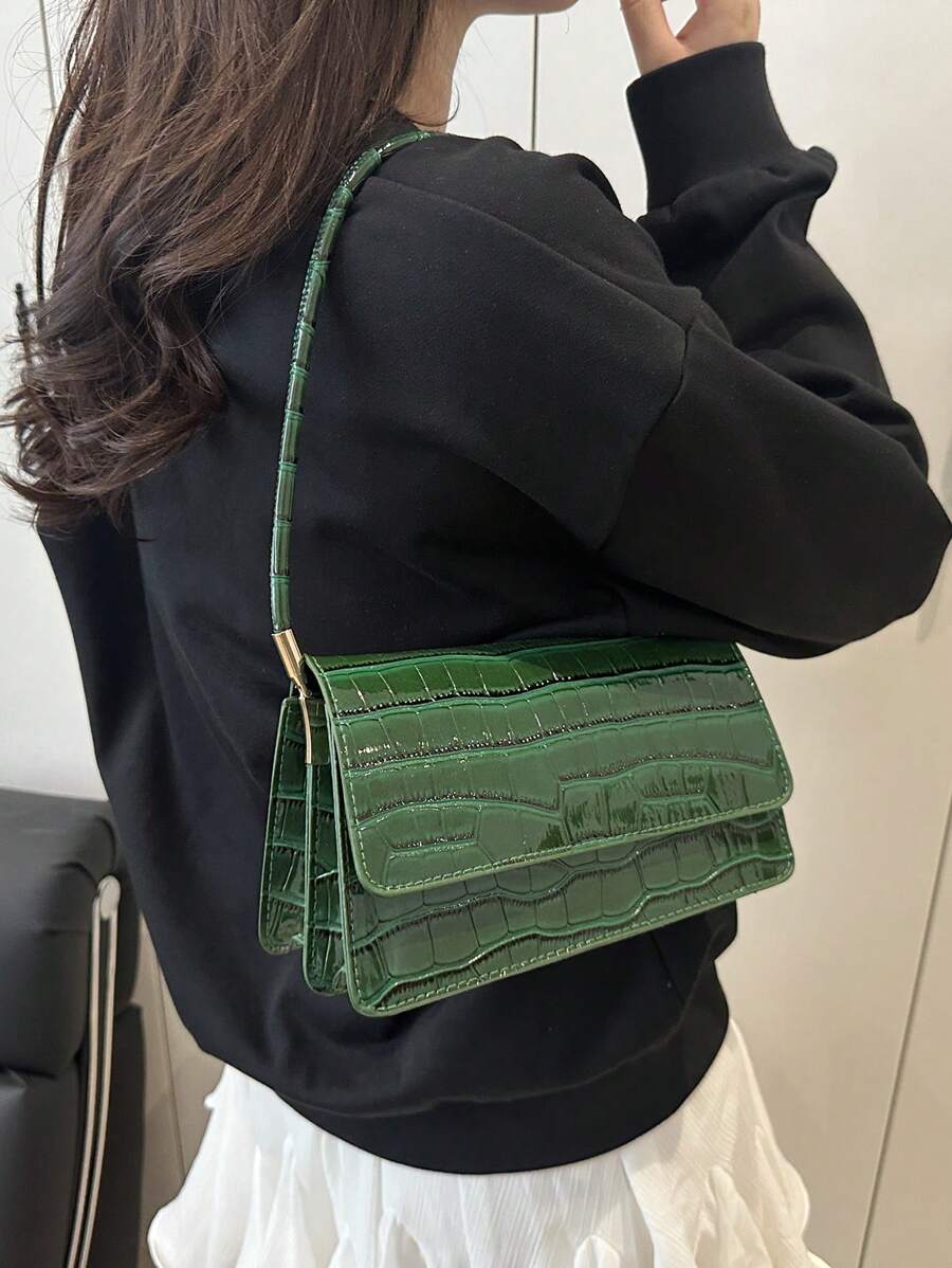 Embossed Multi-Compartment Shoulder Bag for Women, Elegant Spring 2025 Handbag with Crocodile Texture, Chic Tote for Work and Outings