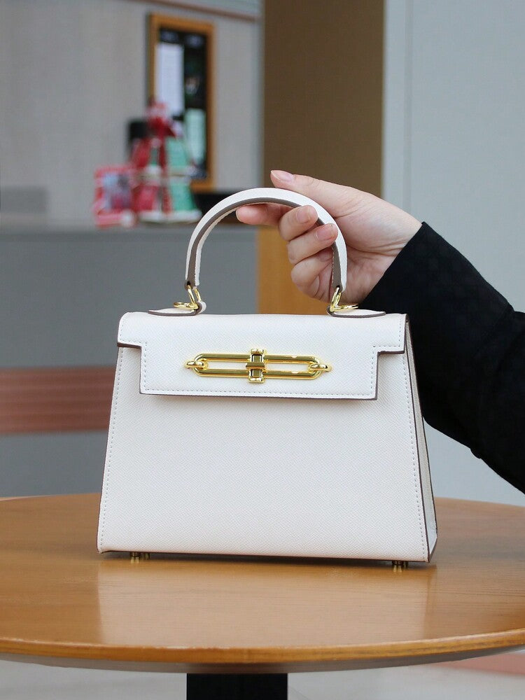 Elegant Palm Texture Small Tote Bag for Women, Refined Square Kelly Shoulder Purse, High-End OL Work Bag, 2025 Minimalist Commuter Style